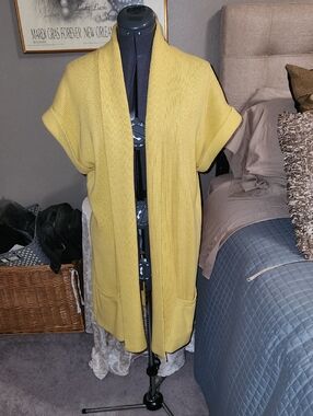 Open-Front Short Sleeve Cardigan Sweater - LSU Gold